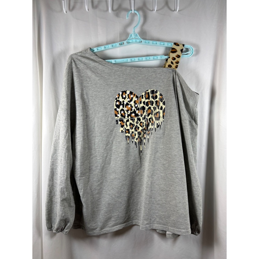 SHEIN Curve Womens 4XL‎ Grey Cold Shoulder Leopard Heart Sweatshirt Plus Size